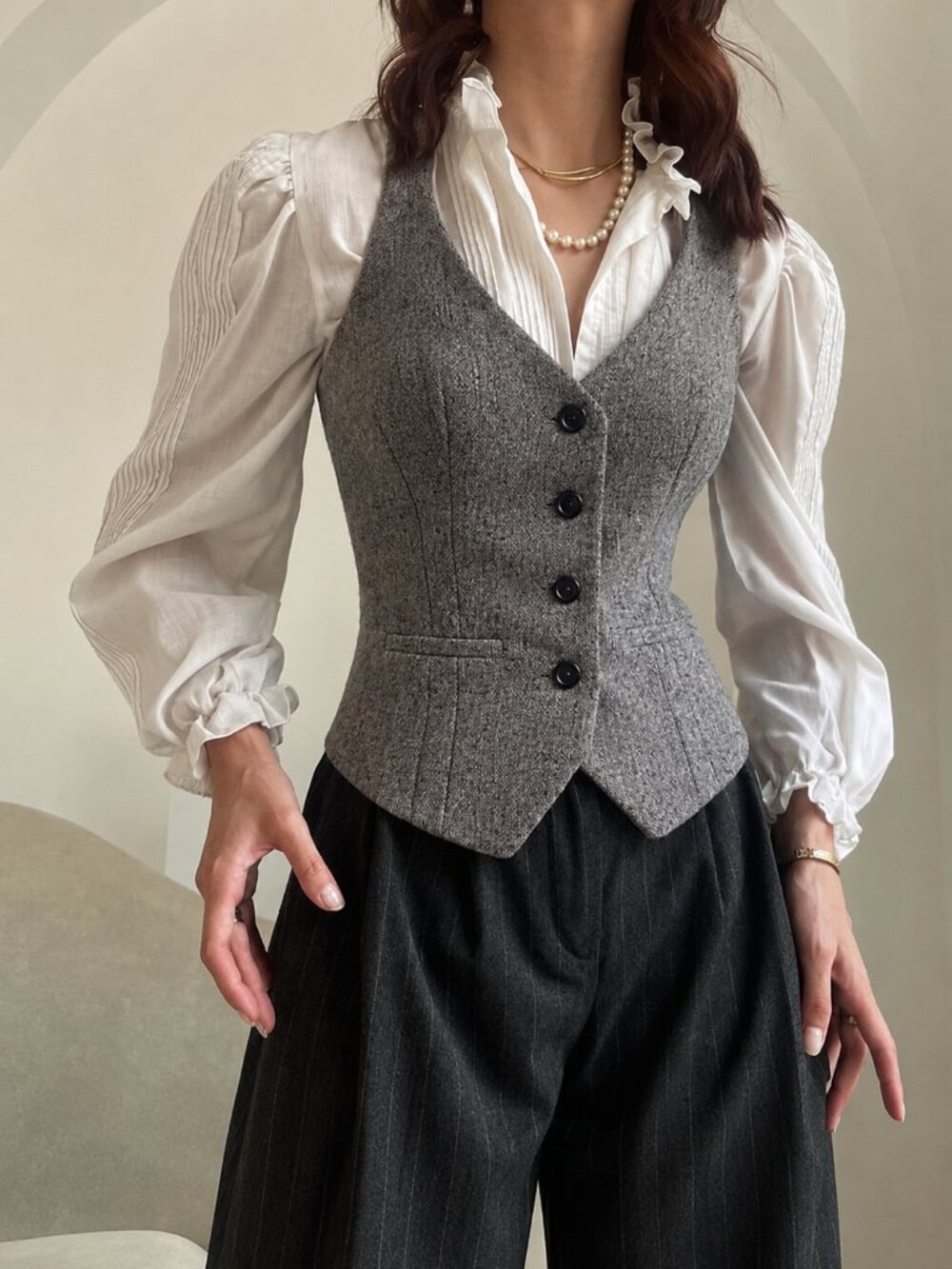 Y2K Dynamite Tweed Waistcoat Size XS Grey (p)